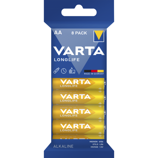 Mignon-Batterie VARTA ''LONGLIFE'' Alkaline, 1,5V, Typ AA, LR06, 8er-Pack