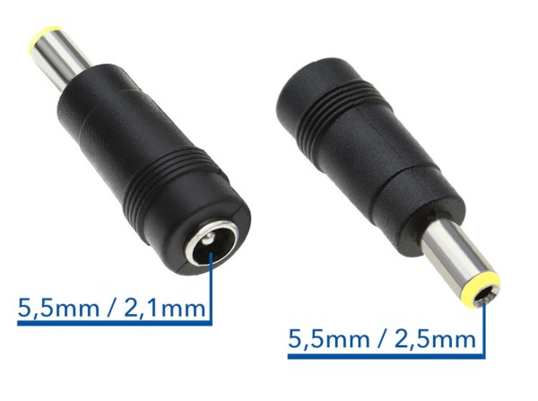 Netzteil Adapter Stecker / Buchse / Stecker 5,5/2,5mm auf Buchse 5,5/2,1mm