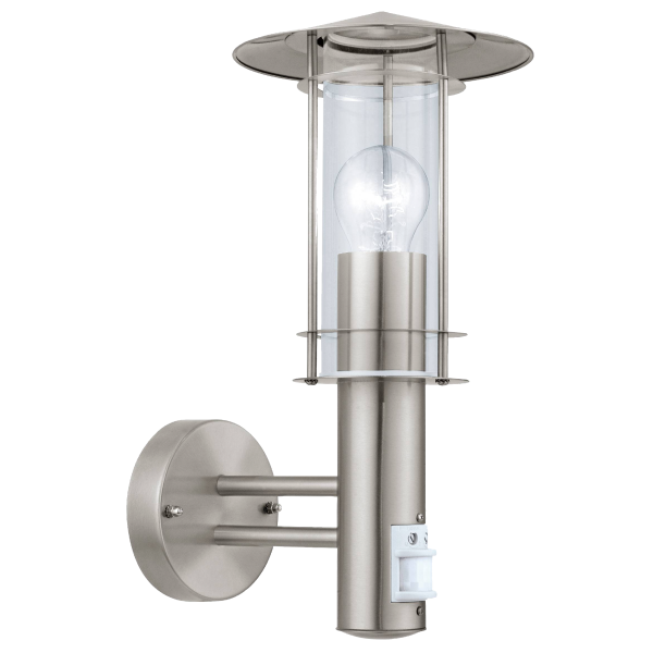Wandleuchte EGLO ''Lisio'', Edelstahl, E27, klares Glas, mit Bewegungsmelder