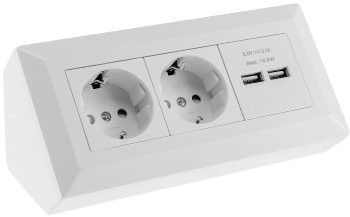 2-fach Steckdosenblock + 2x USB, weiß ma - 250V~/ 16A, Aufbaumontage, USB 3,1A