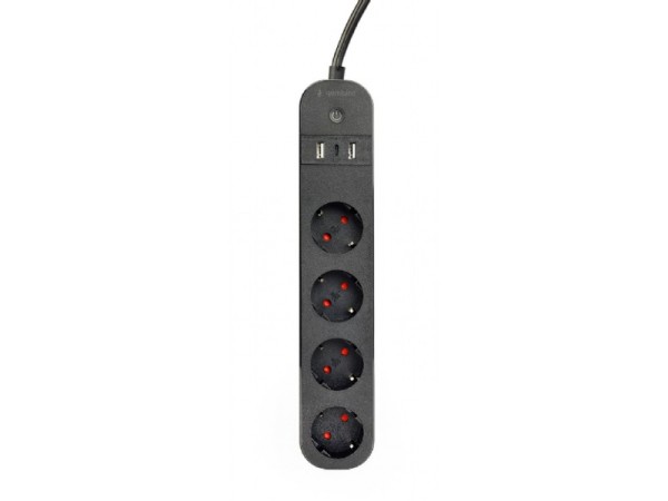 Gembird Smart Powerstrip USB Ladegerät 4 Steckdosen Schwarz TSL-PS-S4U-01